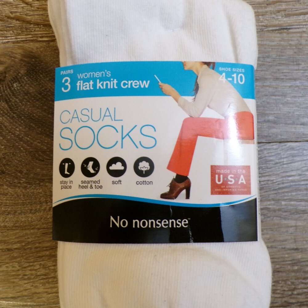 No nonsense Women's NWT Flat Knit Crew 3 Pair Casual Socks White Size 4-10 USA - Picture 2 of 4